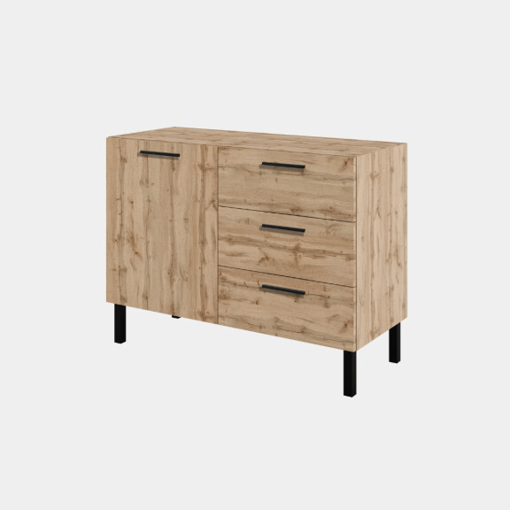 Komoda jednodrzwiowa na nóżkach Calvaro 1D3S z szufladami | dąb wotan
