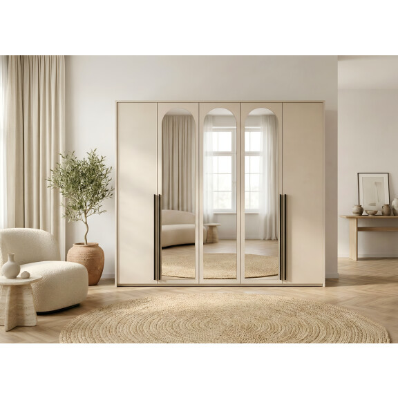 Szafa LUCA 255 piaskowy beż | sand beige z owalnymi lustrami