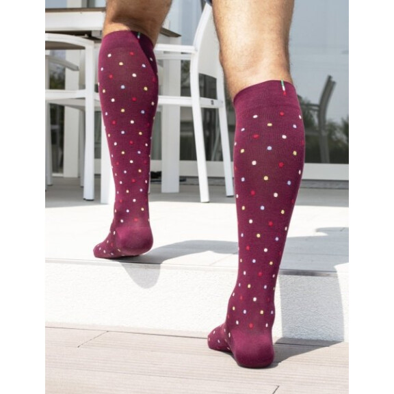 RELAXSAN - Podkolanówki uciskowe z bawełny - bordowe w kropki Fancy Socks (15 - 21 mmHg) 810-01