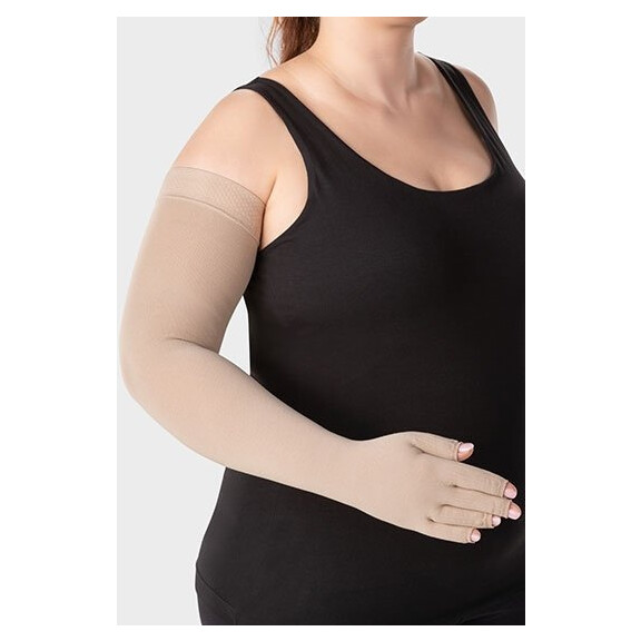 JUZO CLASSIC SEAMLESS rękaw uciskowy płaskodziany z częścią na dłoń i otwartymi palcami na obrzęki II stopnia kompresji  (23-32mmHg)