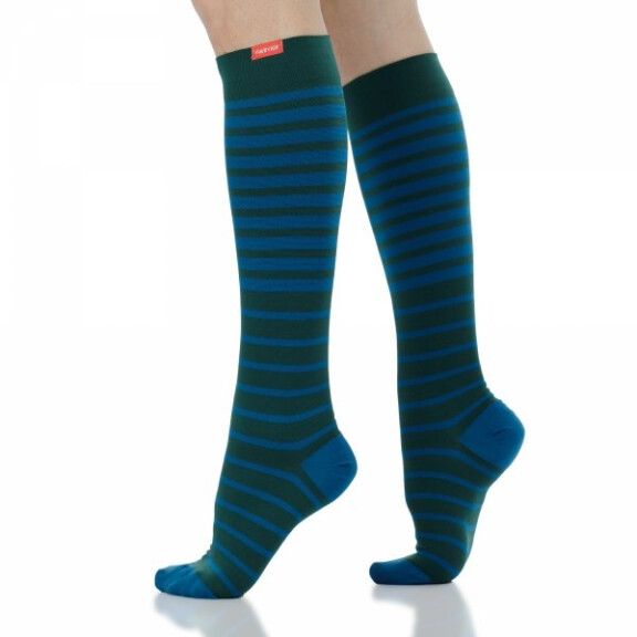 VIM&amp;VIGR - podkolanówki uciskowe I stopnia kompresji - NYLON  - butelkowa zieleń w morskie paski