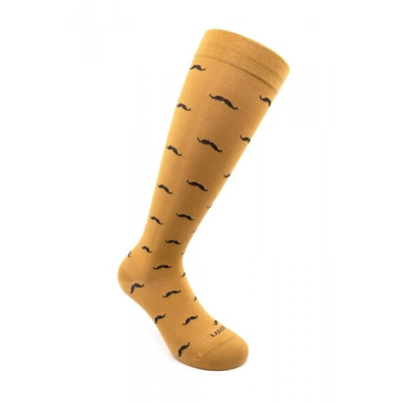 RELAXSAN - Podkolanówki uciskowe musztardowe e w wąsy Fancy Socks (15 - 21 mmHg) 810 BAFFO