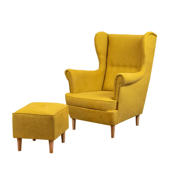 Fotel Uszak z podnóżkiem Denver Żółty