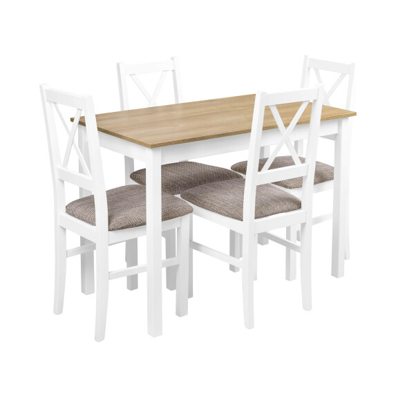 Zestaw stół z 4 krzesłami do kuchni jadalni X002 Biały/Dąb Grandson