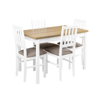 Zestaw stół z 4 krzesłami do kuchni jadalni X005 Biały/Dąb Grandson