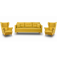 Komplet wypoczynkowy skandynawski do salonu sofa i 2 fotele Żółty