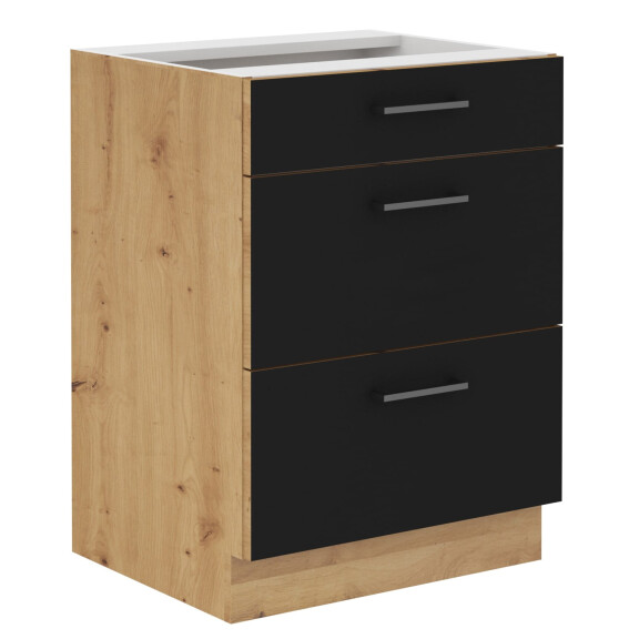 Szafka kuchenna dolna z szufladami MODENA 60 D 3S Dąb Artisan/Czarny