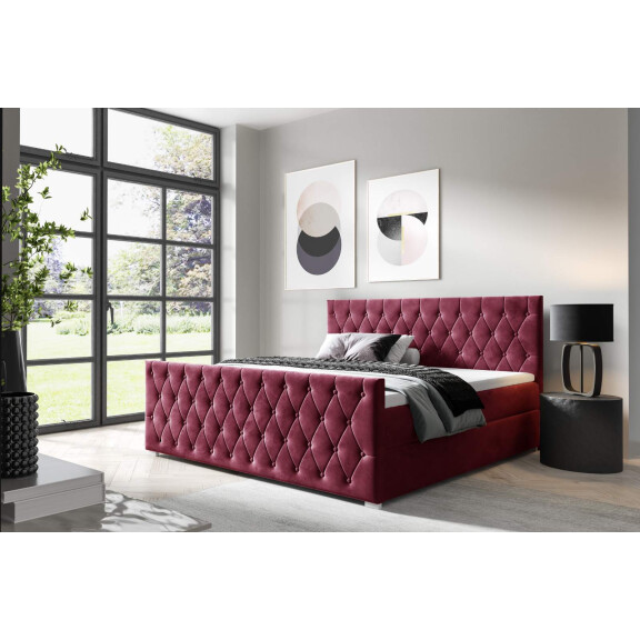 Łóżko kontynentalne pikowane Nadia + Front 160x200 Burgundowe