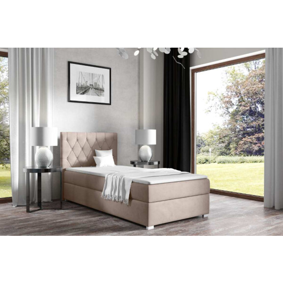 Łóżko kontynentalne pikowane Nadia Pojedyncze 90x200 Lewe Beżowe