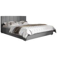 Łóżko tapicerowane 180x200 z pojemnikiem Ledo Szare Metalowy Stelaż