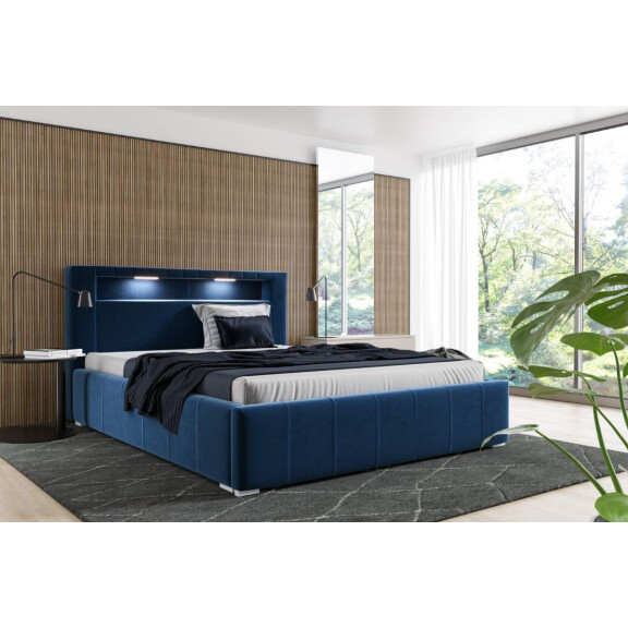 Łóżko tapicerowane pikowane Palermo 160x200 Niebieskie Metalowy Stelaż