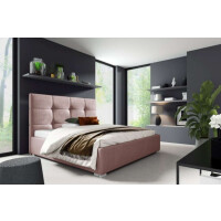 Łóżko tapicerowane pikowane Harry 140x200 Różowe Metalowy Stelaż