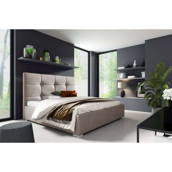 Łóżko tapicerowane pikowane Harry 140x200 Beżowe Metalowy Stelaż