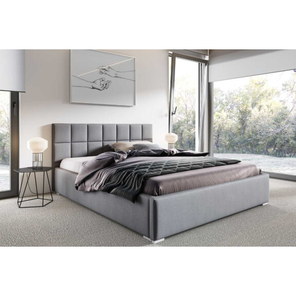 Łóżko tapicerowane z materacem i pojemnikiem Santiago 120x200 Szare/Popiel Metalowy Stelaż