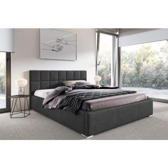 Łóżko tapicerowane pikowane z materacem Santiago 160x200 Antracytowe Metalowy Stelaż