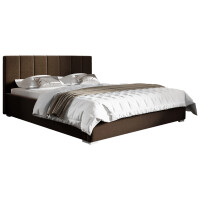 Łóżko tapicerowane 120x200 z pojemnikiem i materacem Ledo Brązowe Metalowy Stelaż