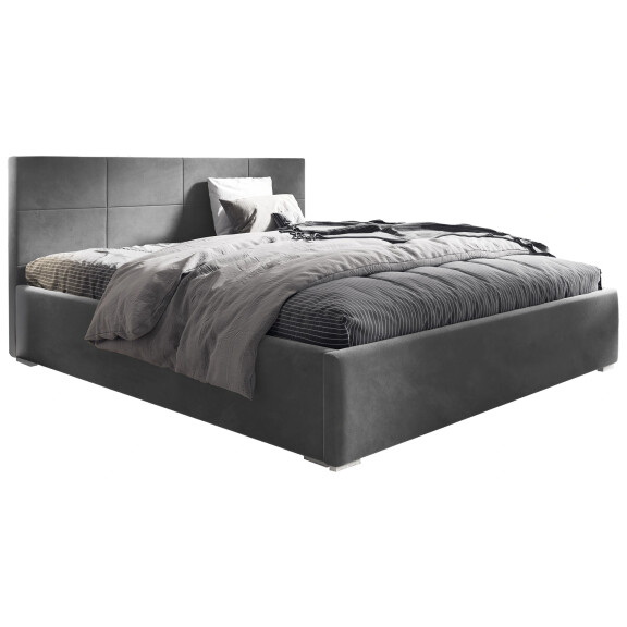 Łóżko tapicerowane 160x200 z pojemnikiem i materacem Matia Szare