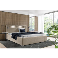 Łóżko tapicerowane pikowane z materacem Palermo 160x200 Beżowe Metalowy Stelaż