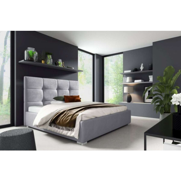 Łóżko tapicerowane pikowane z materacem Harry 140x200 Szare Metalowy Stelaż