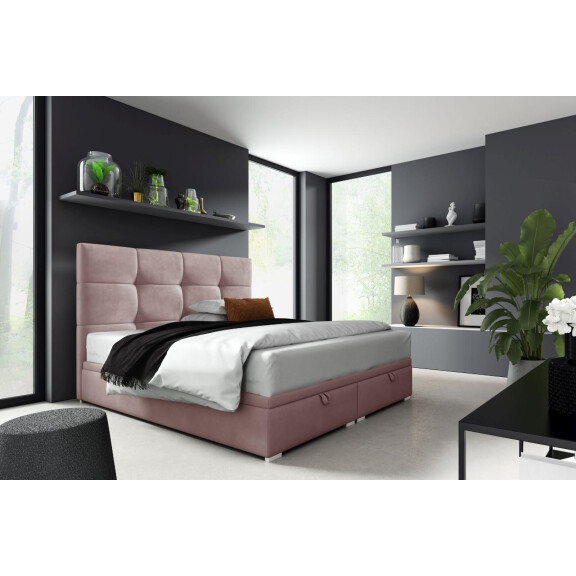 Łóżko kontynentalne pikowane z materacem Harry 2 140x200 Różowe