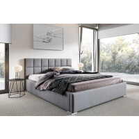 Łóżko tapicerowane z materacem i pojemnikiem Santiago 180x200 Szare/Popiel Metalowy Stelaż