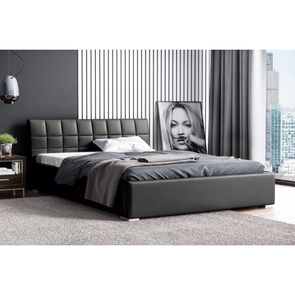 Łóżko tapicerowane pikowane Kendi 160x200 Czarne Metalowy Stelaż