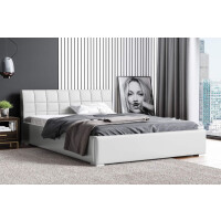 Łóżko tapicerowane pikowane z materacem Kendi 160x200 Białe Metalowy Stelaż