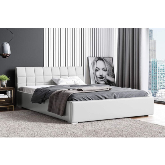 Łóżko tapicerowane pikowane Kendi 180x200 Białe Metalowy Stelaż