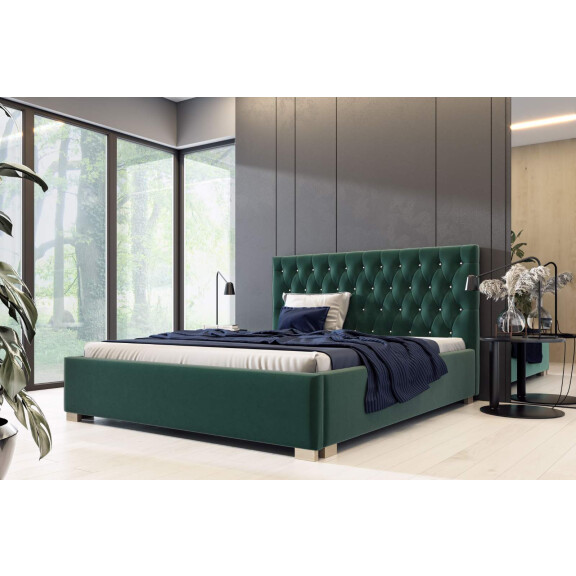 Łóżko tapicerowane pikowane z materacem Lena 140x200 Zielone