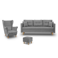 Zestaw mebli skandynawskich do salonu kanapa z fotelem i pufą Szary