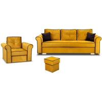Zestaw wypoczynkowy do salonu Merida Sofa + Fotel z Podnóżkiem Żółty