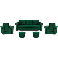 Zestaw wypoczynkowy do salonu Merida Sofa + 2 Fotele z Podnóżkami Ciemny Zielony