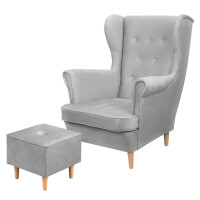 Zestaw skandynawski Fotel uszak Floki z podnóżkiem Szary