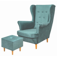Zestaw skandynawski Fotel uszak Floki z podnóżkiem Niebieski
