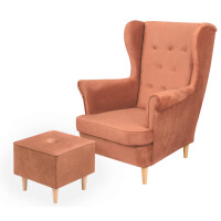 Zestaw skandynawski Fotel uszak Floki z podnóżkiem Różowy