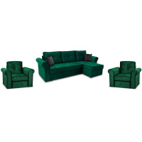 Zestaw wypoczynkowy do salonu Narożnik Trevor + 2x Fotel Ciemny Zielony