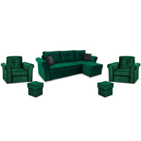 Zestaw wypoczynkowy do salonu Narożnik Trevor + 2x Fotel z pufą Ciemny Zielony