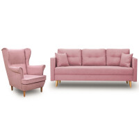 Zestaw mebli skandynawskich do salonu kanapa z fotelem Różowy