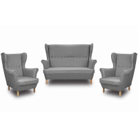 Zestaw wypoczynkowy uszak sofa + 2x fotel Szary