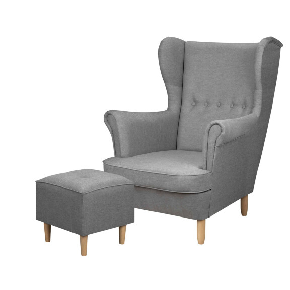 Fotel Uszak z podnóżkiem Denver Szary