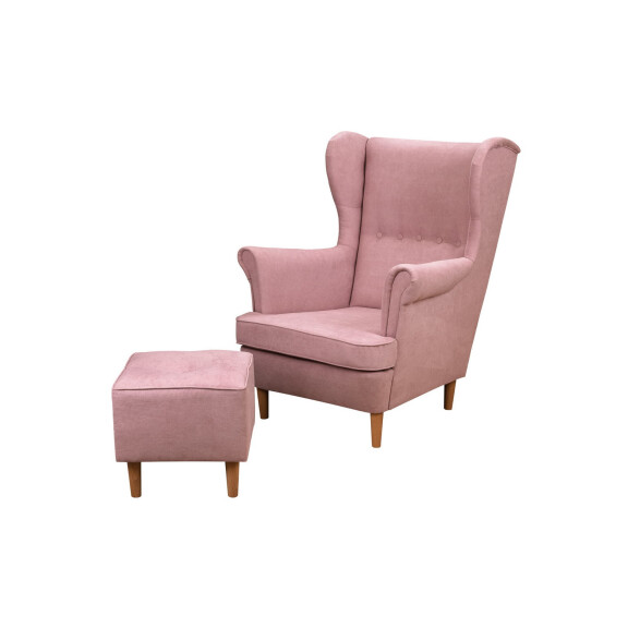 Fotel Uszak z podnóżkiem Denver Różowy