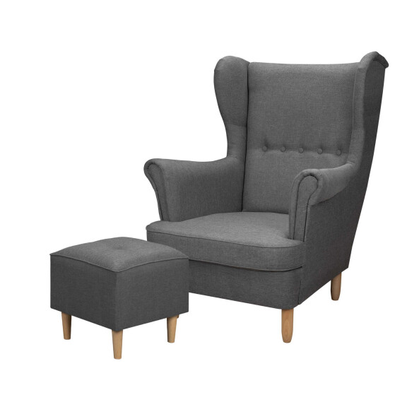 Fotel Uszak z podnóżkiem Denver Grafitowy