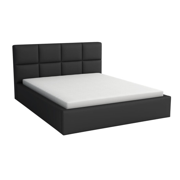 Łóżko tapicerowane 160x200 z materacem do sypialni - Alaska Czarne Eko skóra