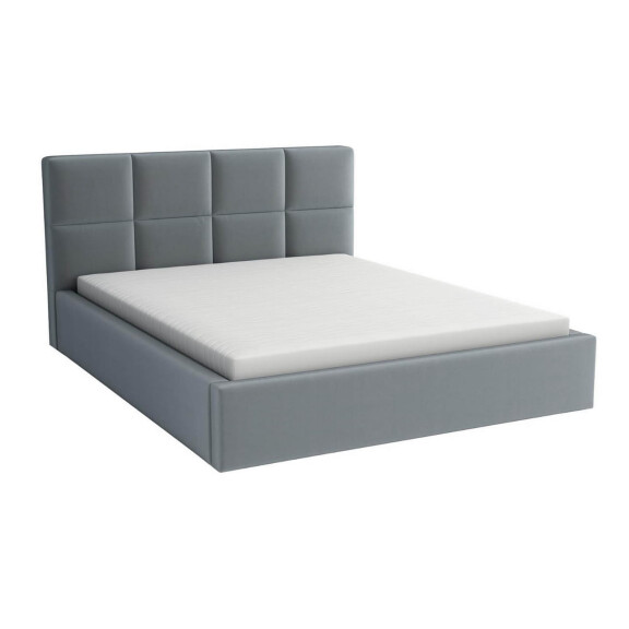 Łóżko tapicerowane 140x200 z materacem do sypialni - Alaska Szare