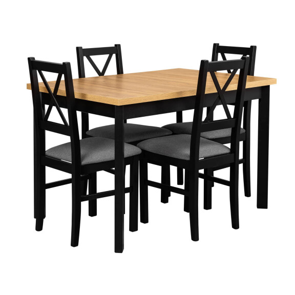Stół rozkładany z 4 krzesłami loftowy do kuchni jadalni L003 Czarny/Dąb Grandson