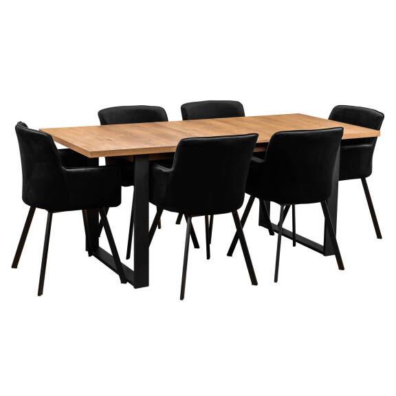 Stół nowoczesny 6 z krzesłami do salonu jadalni Y061 Czarny/Dąb Lefkas