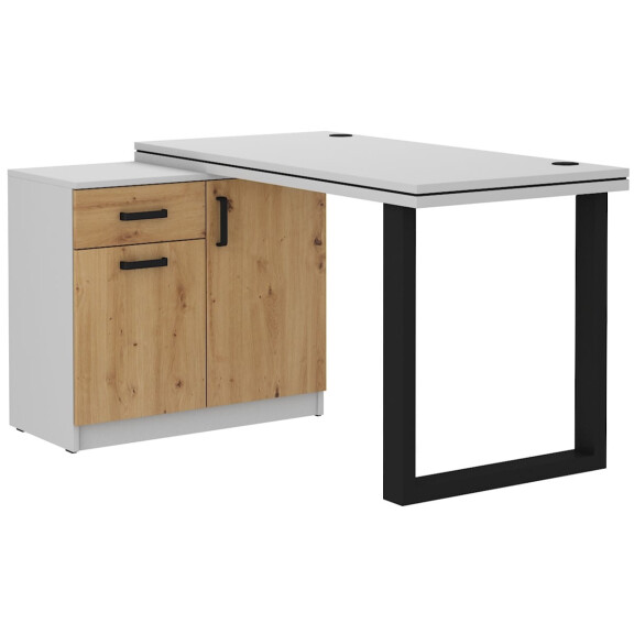 Biurko narożne z komodą Malta 140 Dąb Artisan/Szary