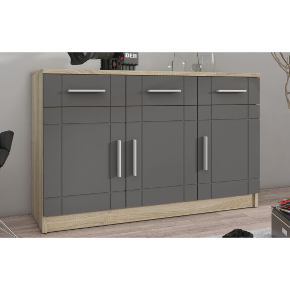 Komoda z 3 szufladami do salonu Paris GR 3D 3S Grafit/Dąb Sonoma