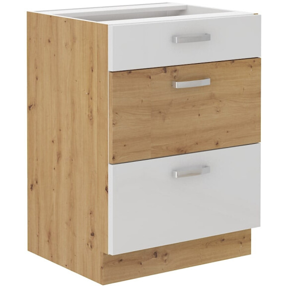 Szafka kuchenna dolna z szufladami ARTISAN HG 60 D 3S Biały/Dąb Artisan