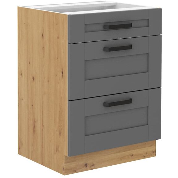 Szafka kuchenna dolna z 3 szufladami LUNA 60 D 3S Szary/Dąb Artisan